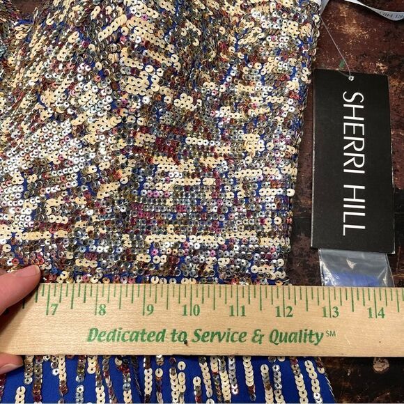Sherri Hill Style 8443 Sequin Cobalt Royal Blue Short Strapless Prom‎ Dress 0 - Picture 11 of 12